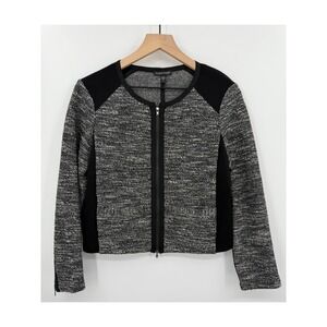 Eileen‎ Fisher Jacket Womens Small Black Tweed Knit Zip Italian Fabric